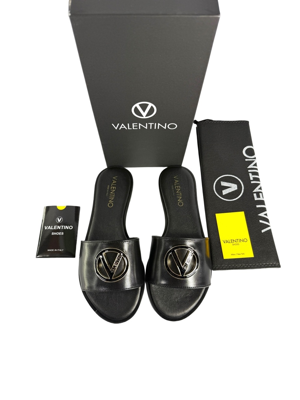 Valentino Black Leather Logo Slide Sandals - Picture 9 of 11